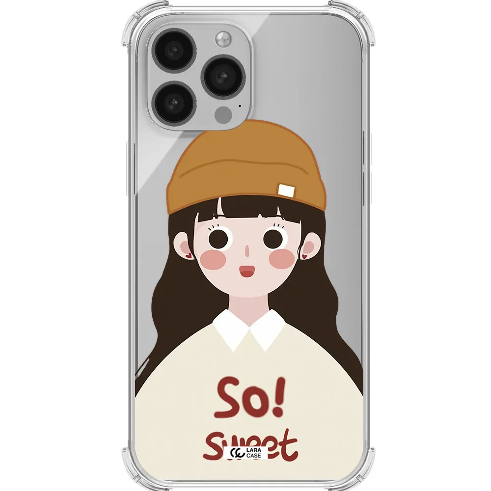 a cartoon of a girl with brown hair Apple iPhone 13 Pro Clear PC Case