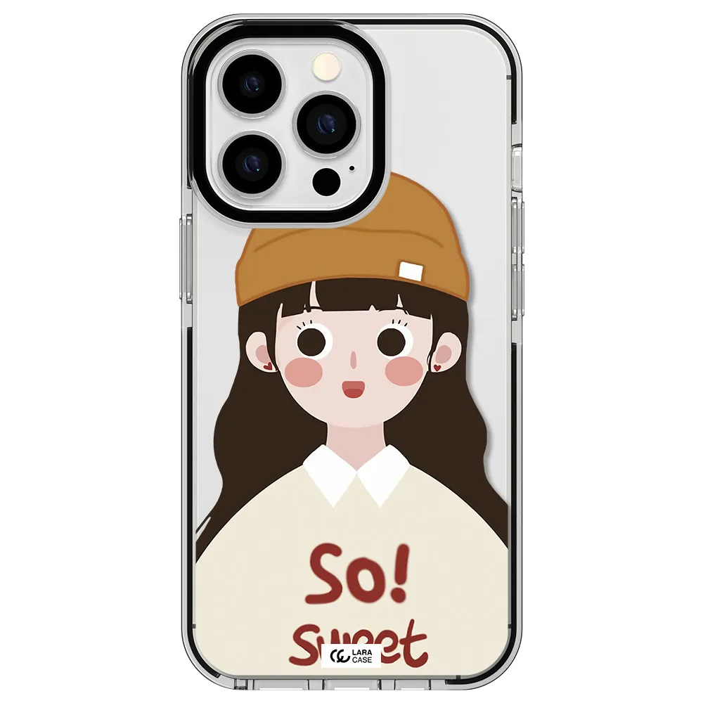 a cartoon of a girl with brown hair Apple iPhone 13 Pro impact black border Case