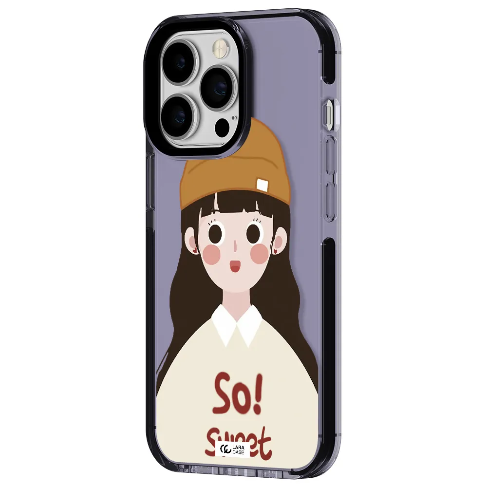 a cartoon of a girl with brown hair Apple iPhone 13 Pro impact Lilac Case