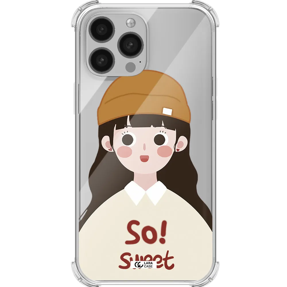 a cartoon of a girl with brown hair Apple iPhone 13 Pro Max Clear PC Case