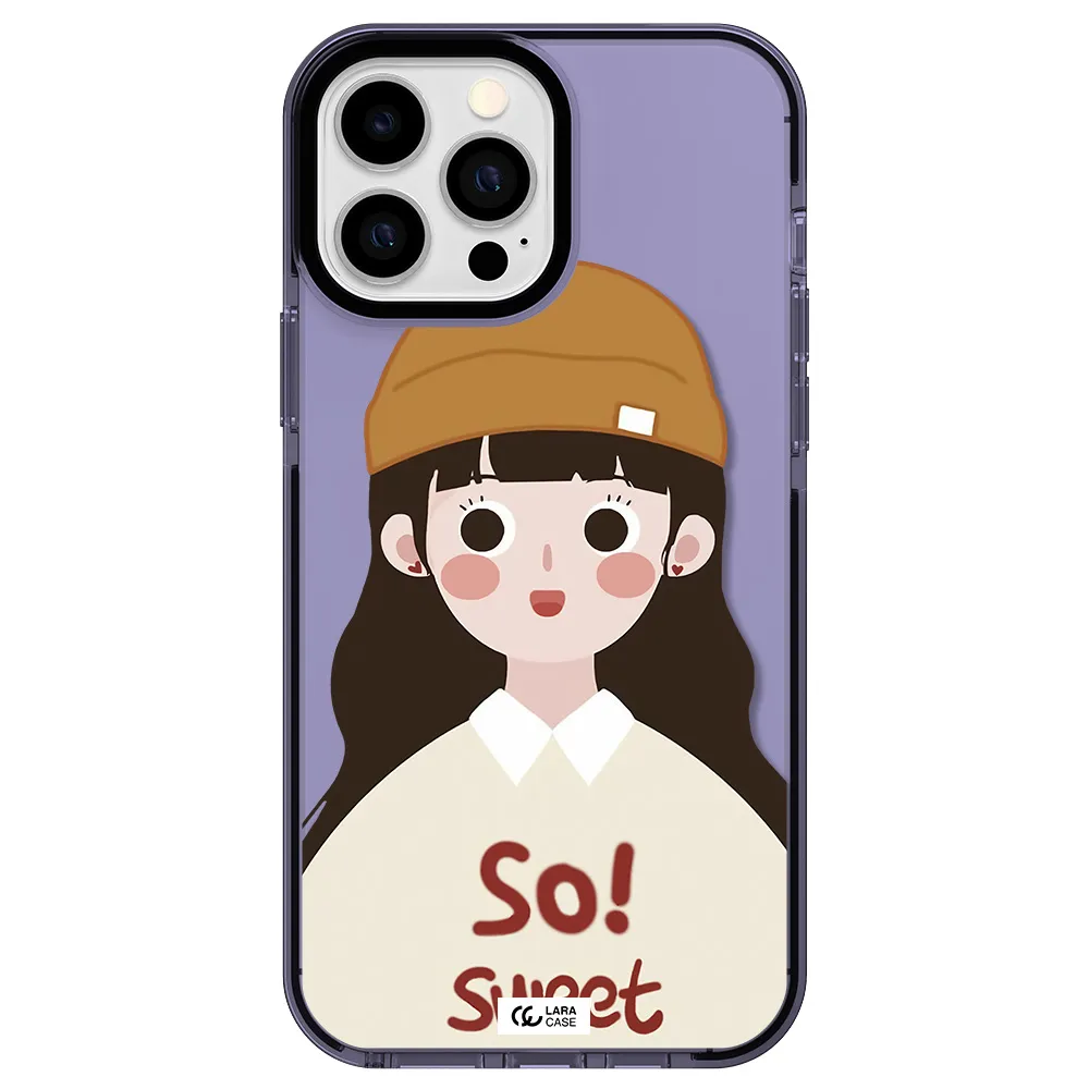 a cartoon of a girl with brown hair Apple iPhone 13 Pro Max impact Lilac Case