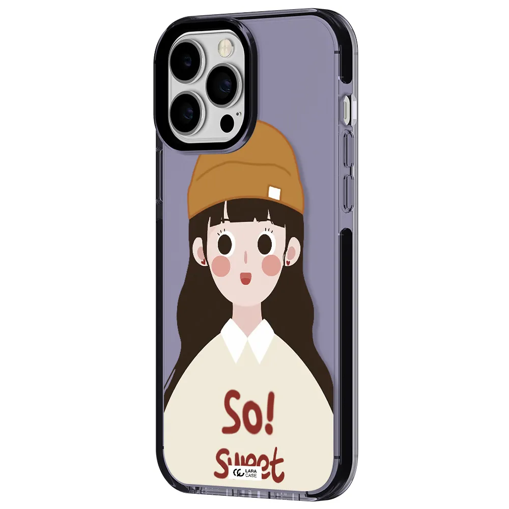 a cartoon of a girl with brown hair Apple iPhone 13 Pro Max impact Lilac Case