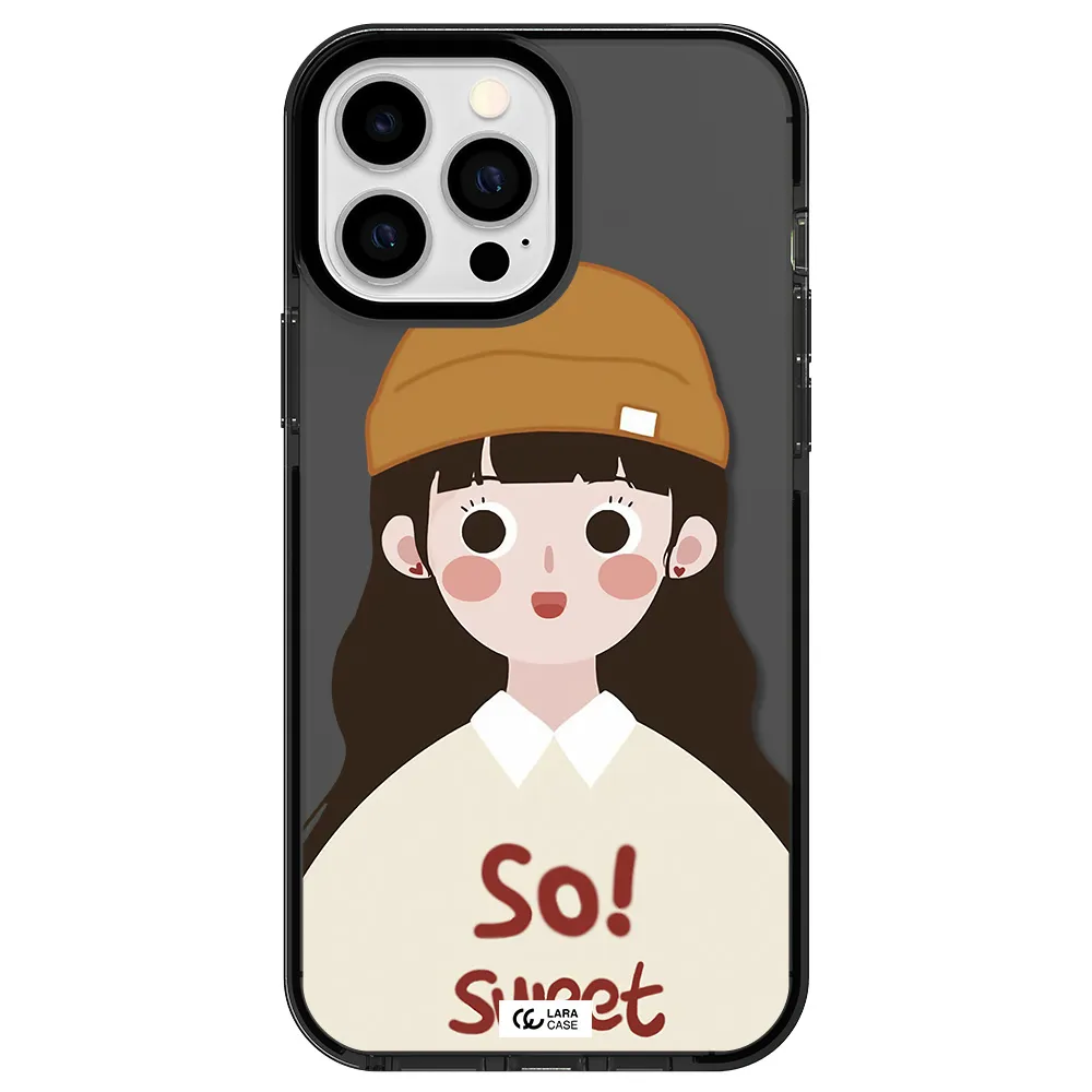 a cartoon of a girl with brown hair Apple iPhone 13 Pro Max impact Smoke Black Case