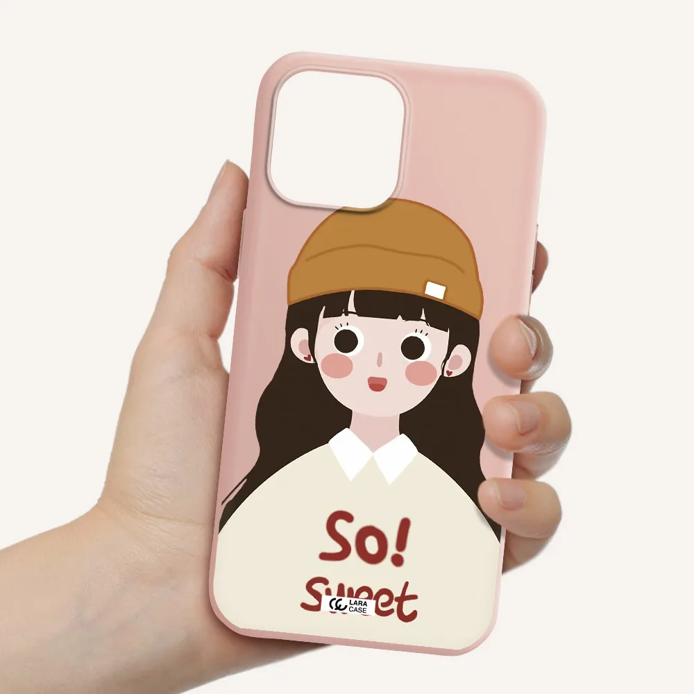 a cartoon of a girl with brown hair Apple iPhone 13 Pro Max Silicone pastel pink Case