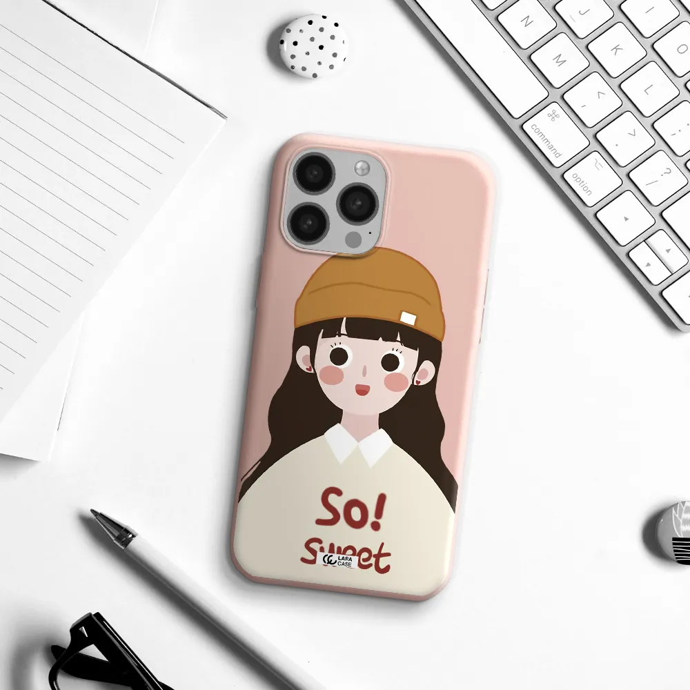 a cartoon of a girl with brown hair Apple iPhone 13 Pro Max Silicone pastel pink Case