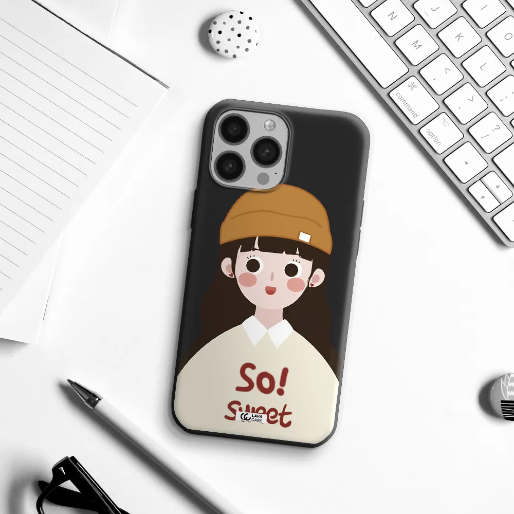 a cartoon of a girl with brown hair Apple iPhone 13 Pro Silicone black Case