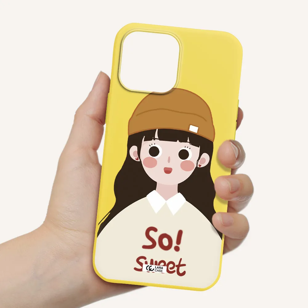 a cartoon of a girl with brown hair Apple iPhone 13 Pro Silicone canary yellow Case