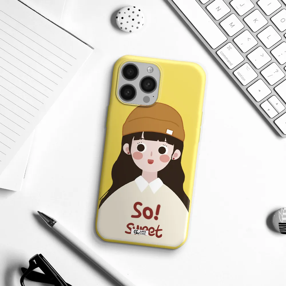 a cartoon of a girl with brown hair Apple iPhone 13 Pro Silicone canary yellow Case