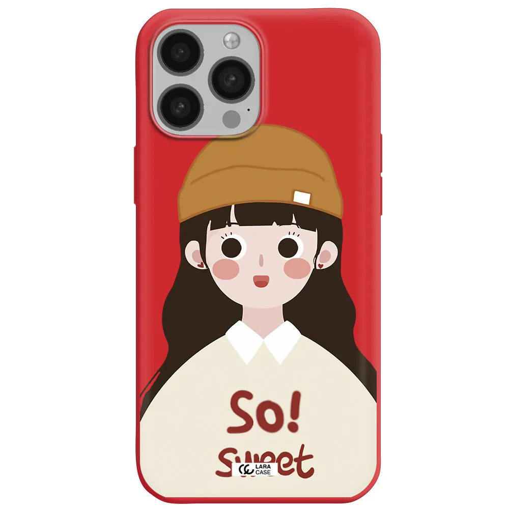a cartoon of a girl with brown hair Apple iPhone 13 Pro Silicone Imperial Red Case