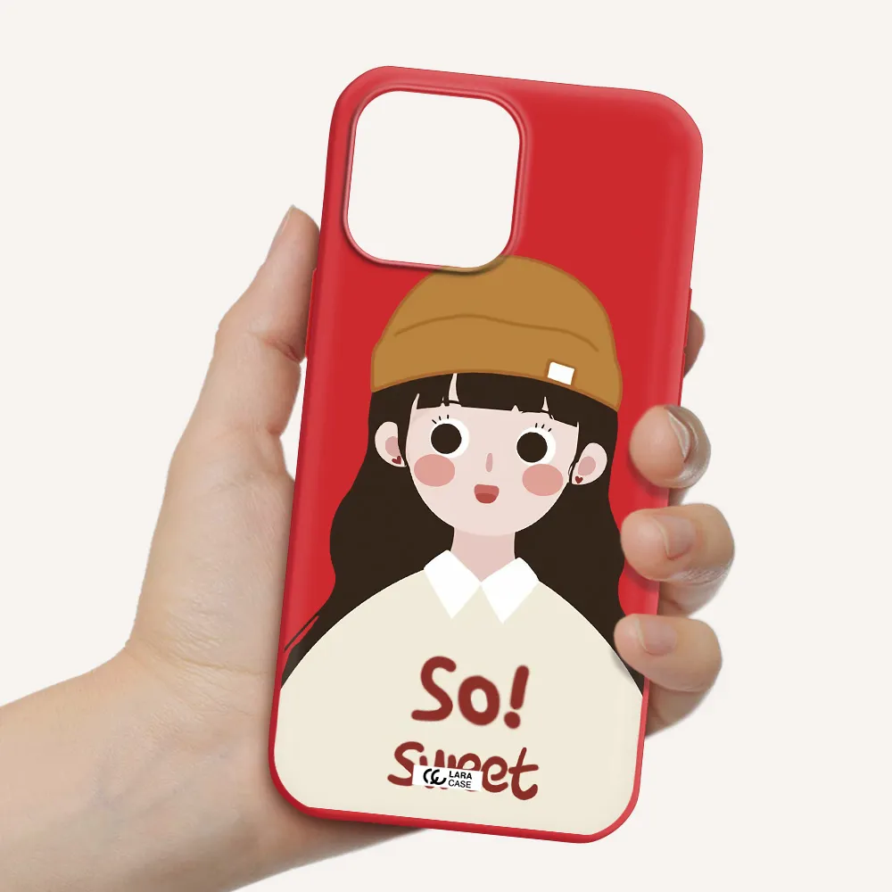 a cartoon of a girl with brown hair Apple iPhone 13 Pro Silicone Imperial Red Case