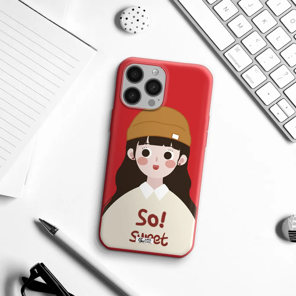 a cartoon of a girl with brown hair Apple iPhone 13 Pro Silicone Imperial Red Case