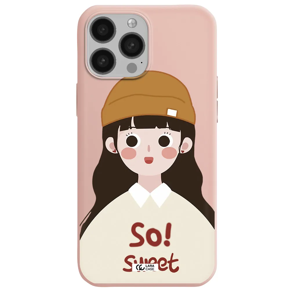 a cartoon of a girl with brown hair Apple iPhone 13 Pro Silicone pastel pink Case