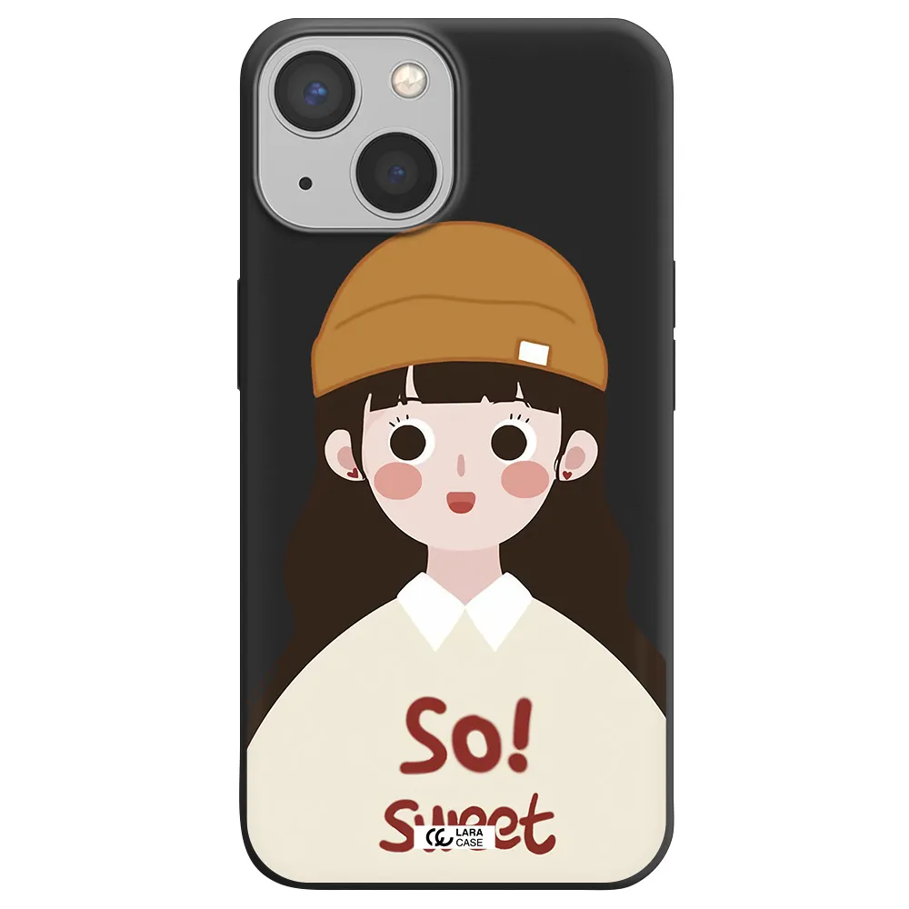 a cartoon of a girl with brown hair Apple iPhone 13 Silicone black Case