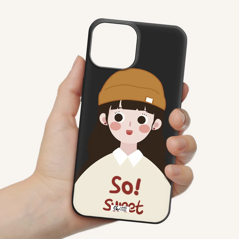 a cartoon of a girl with brown hair Apple iPhone 13 Silicone black Case