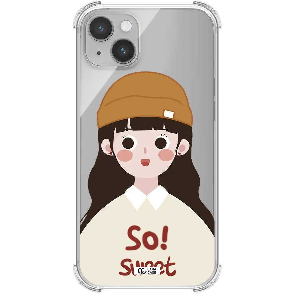 a cartoon of a girl with brown hair Apple iPhone 14 Clear PC Case