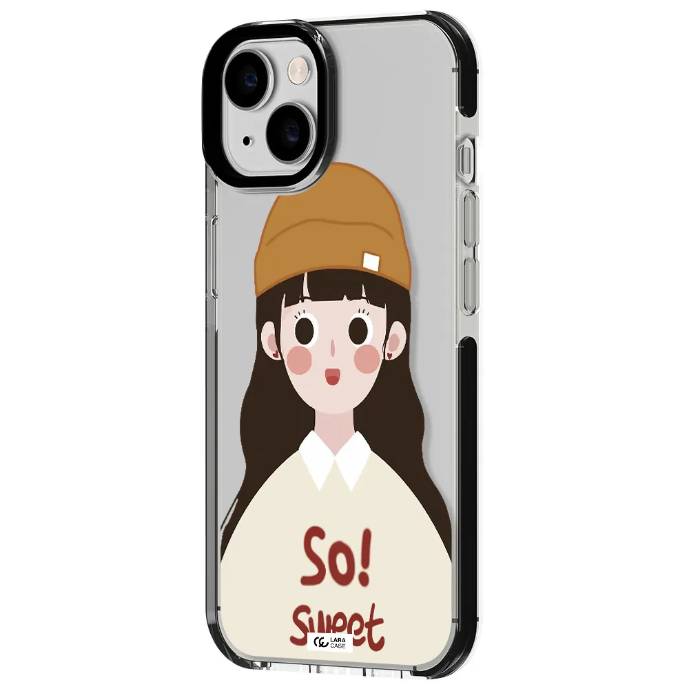 a cartoon of a girl with brown hair Apple iPhone 14 impact black border Case