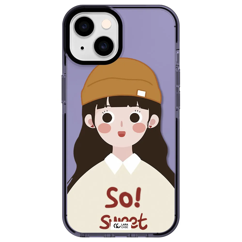 a cartoon of a girl with brown hair Apple iPhone 14 impact Lilac Case