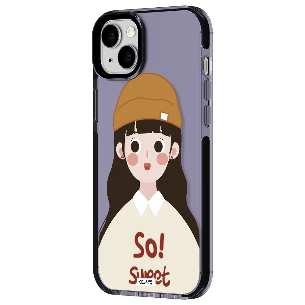 a cartoon of a girl with brown hair Apple iPhone 14 plus impact Lilac Case