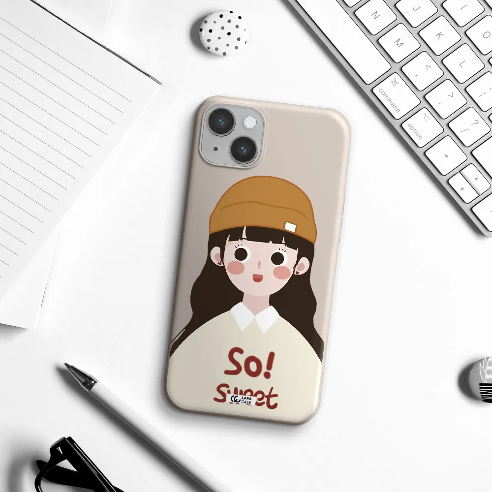 a cartoon of a girl with brown hair Apple iPhone 14 plus Silicone Stone Case