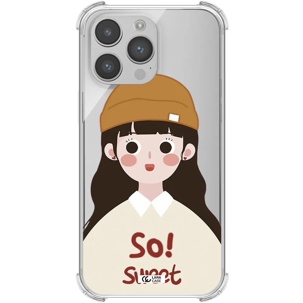 a cartoon of a girl with brown hair Apple iPhone 14 pro Clear PC Case