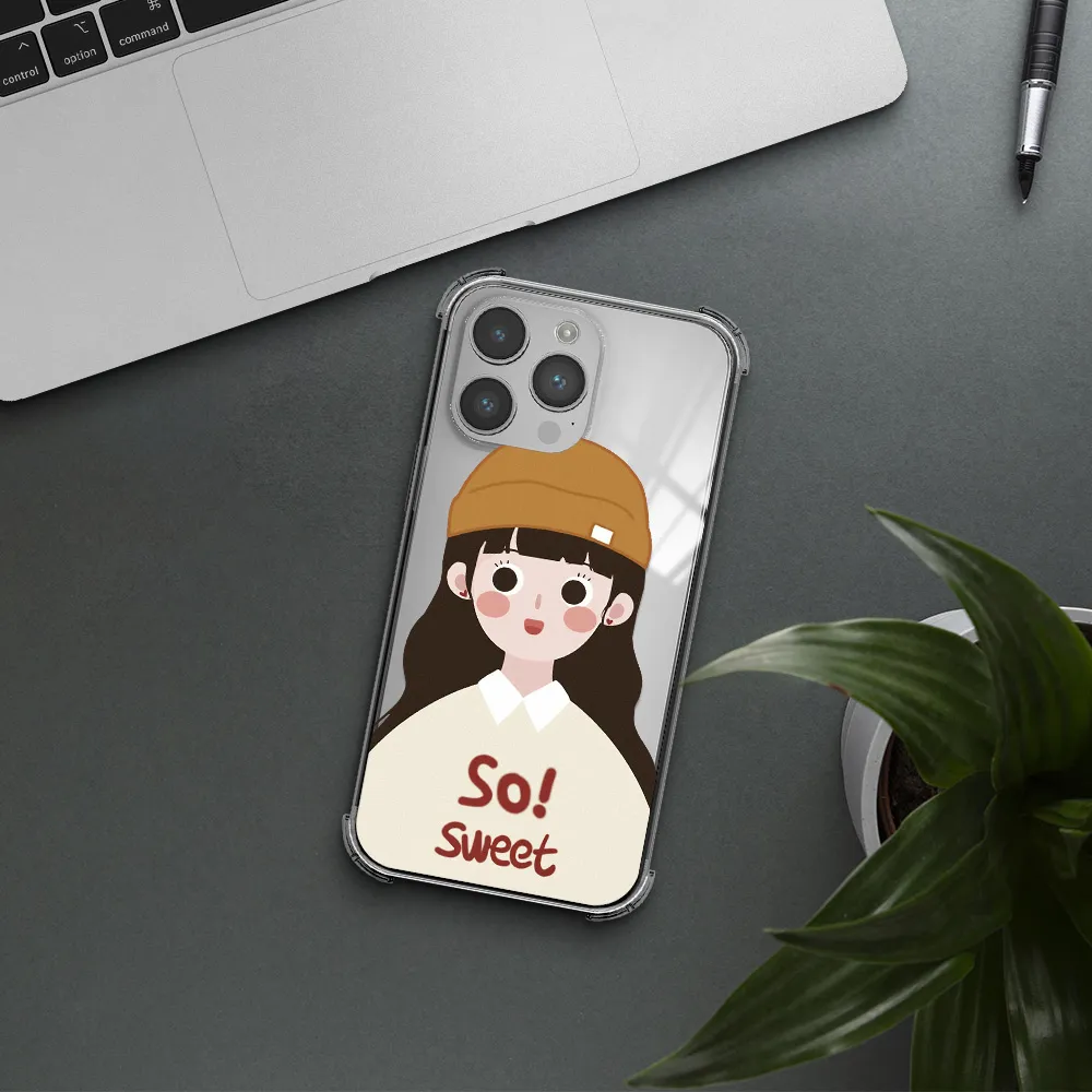 a cartoon of a girl with brown hair Apple iPhone 14 pro Clear PC Case