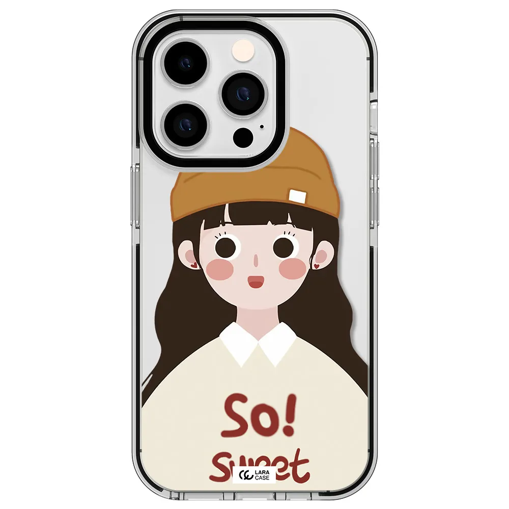 a cartoon of a girl with brown hair Apple iPhone 14 pro impact black border Case