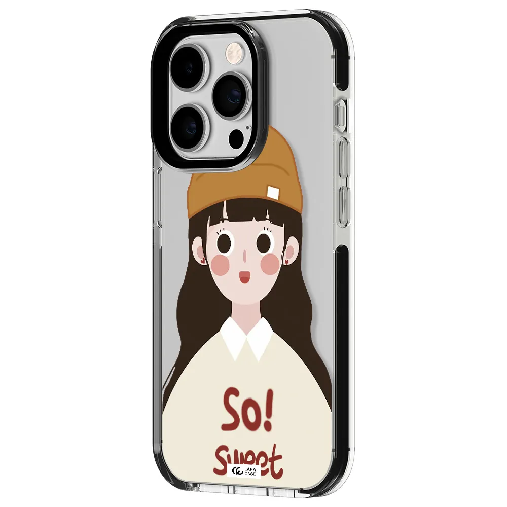 a cartoon of a girl with brown hair Apple iPhone 14 pro impact black border Case