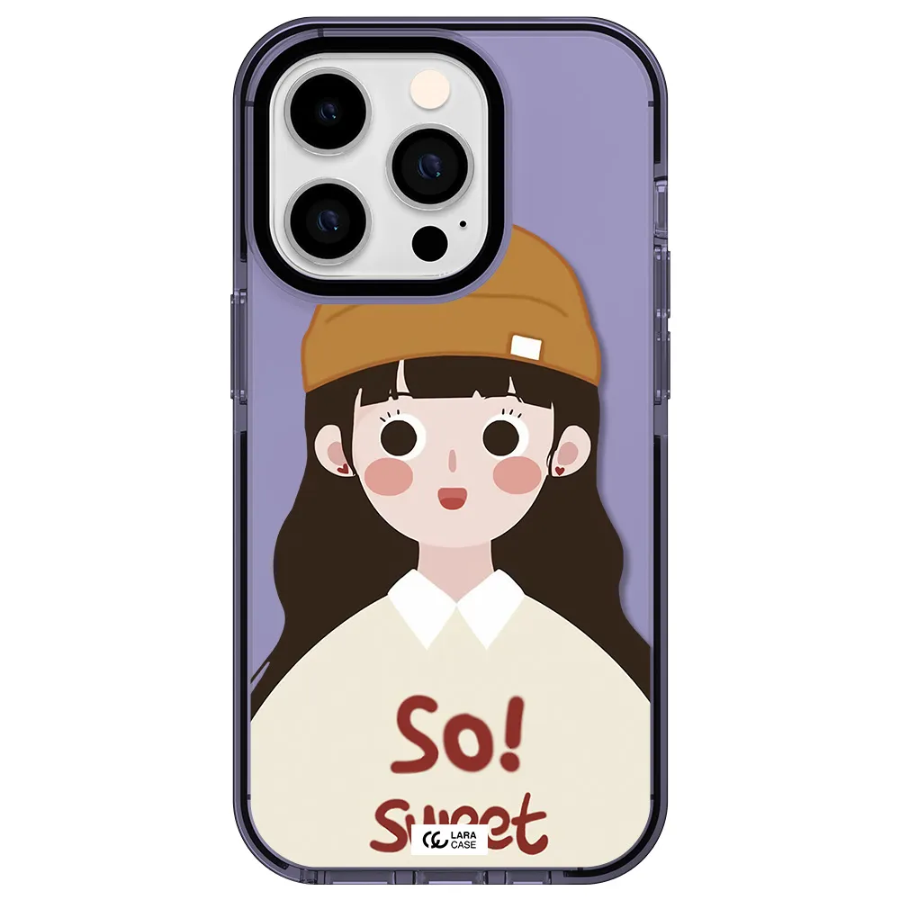 a cartoon of a girl with brown hair Apple iPhone 14 pro impact Lilac Case