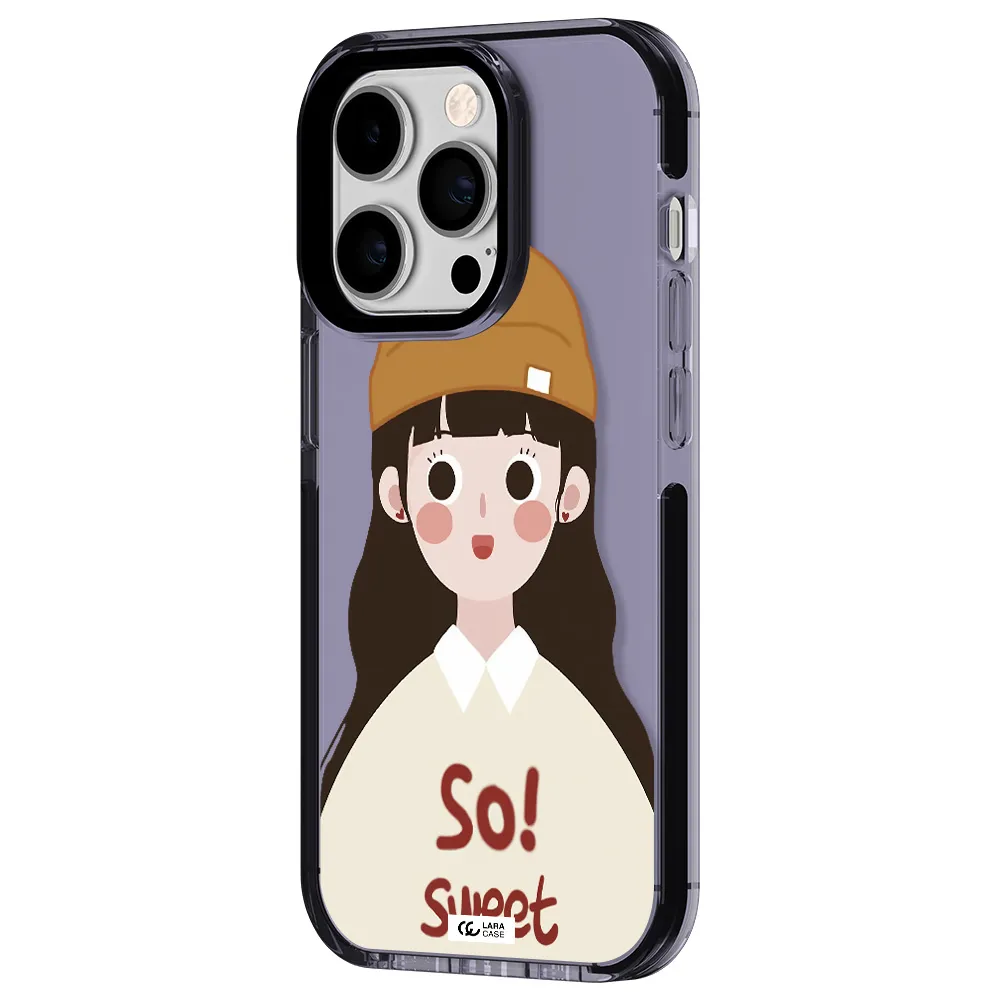 a cartoon of a girl with brown hair Apple iPhone 14 pro impact Lilac Case
