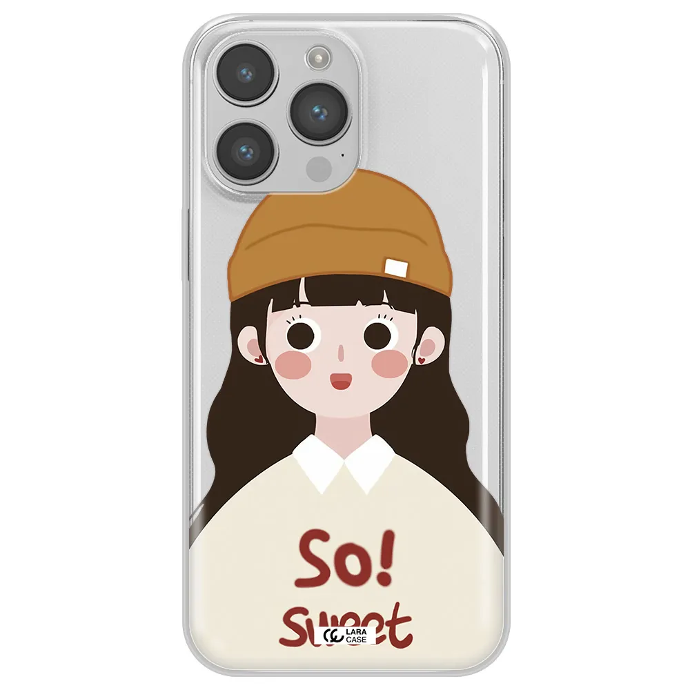 a cartoon of a girl with brown hair Apple iPhone 14 pro max Clear TPU Case