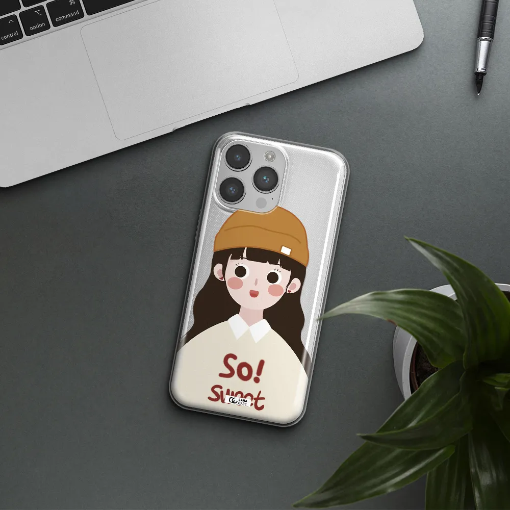 a cartoon of a girl with brown hair Apple iPhone 14 pro max Clear TPU Case