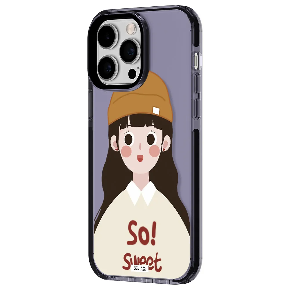 a cartoon of a girl with brown hair Apple iPhone 14 pro max impact Lilac Case