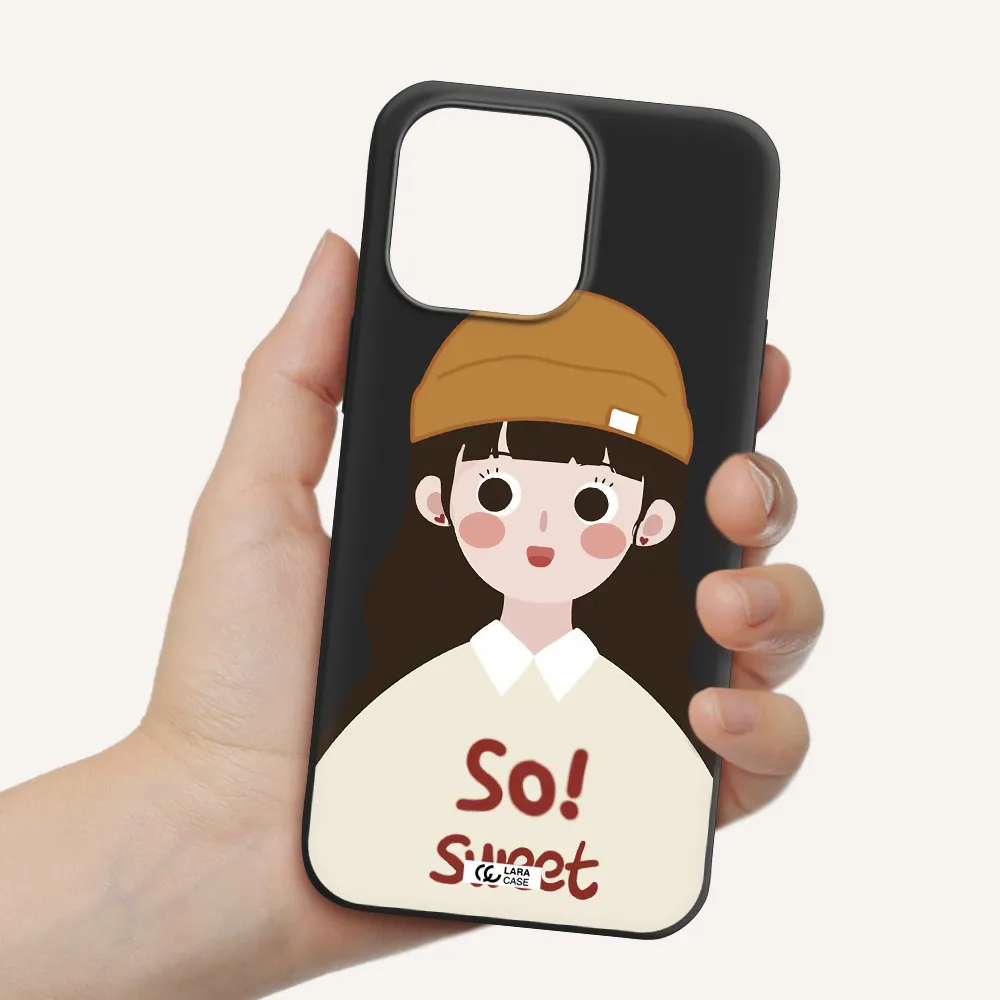 a cartoon of a girl with brown hair Apple iPhone 14 pro max Silicone black Case