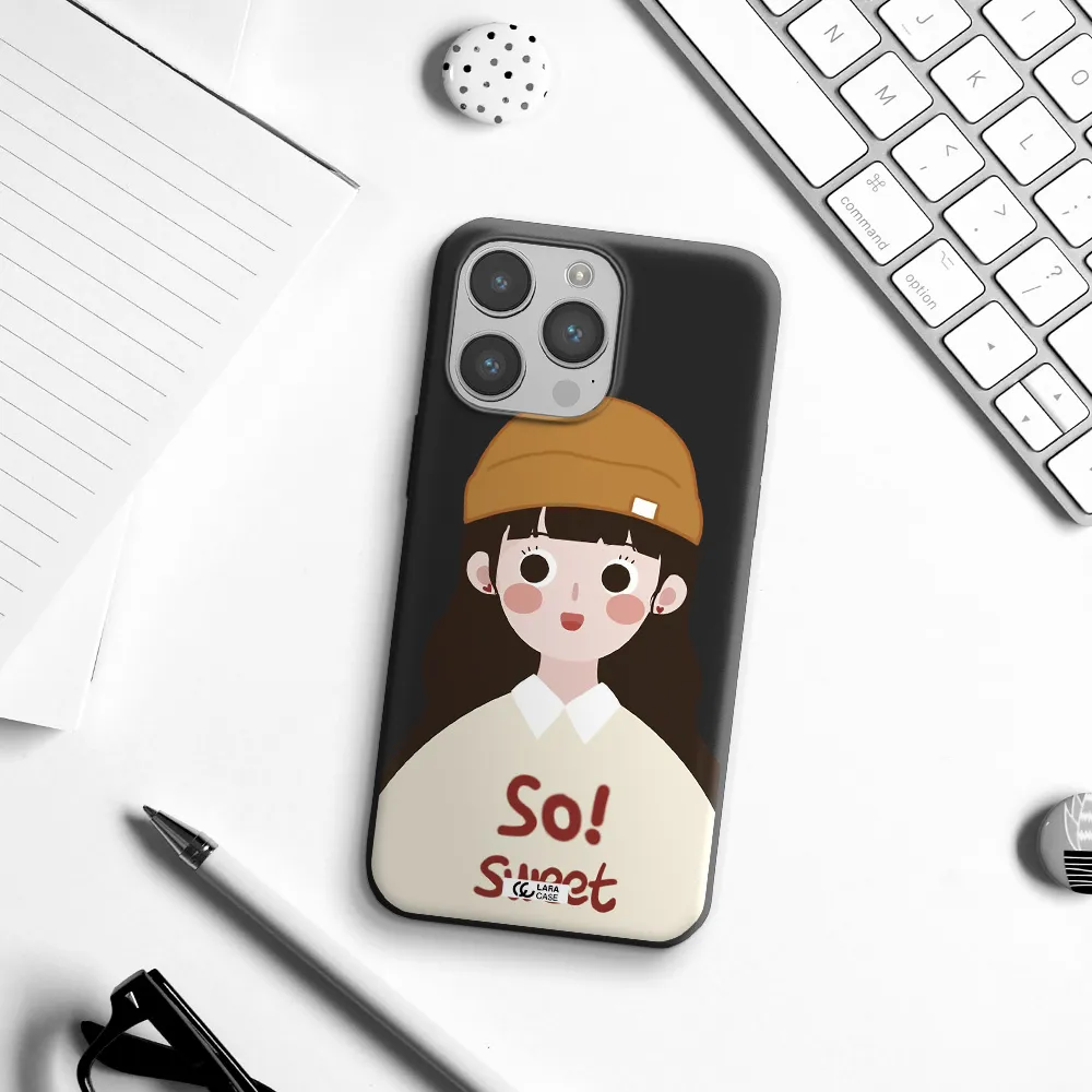 a cartoon of a girl with brown hair Apple iPhone 14 pro max Silicone black Case