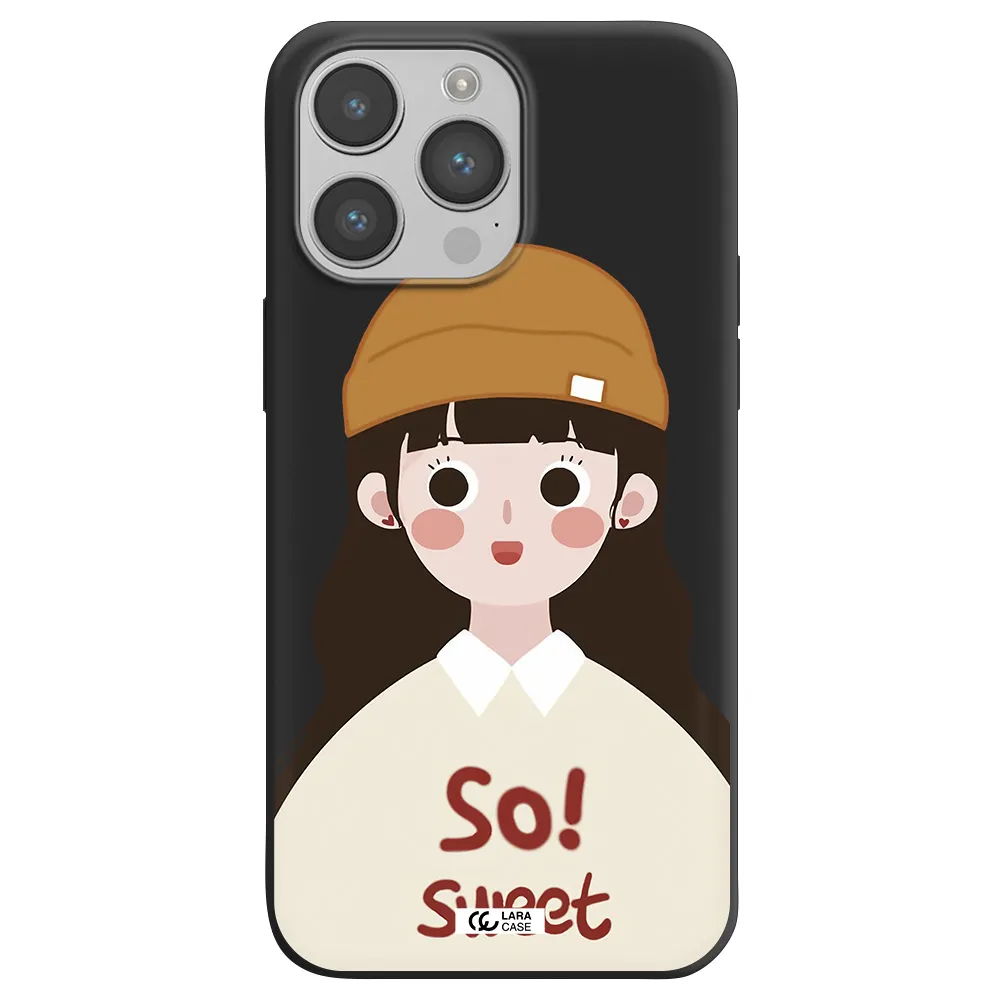 a cartoon of a girl with brown hair Apple iPhone 14 pro Silicone black Case