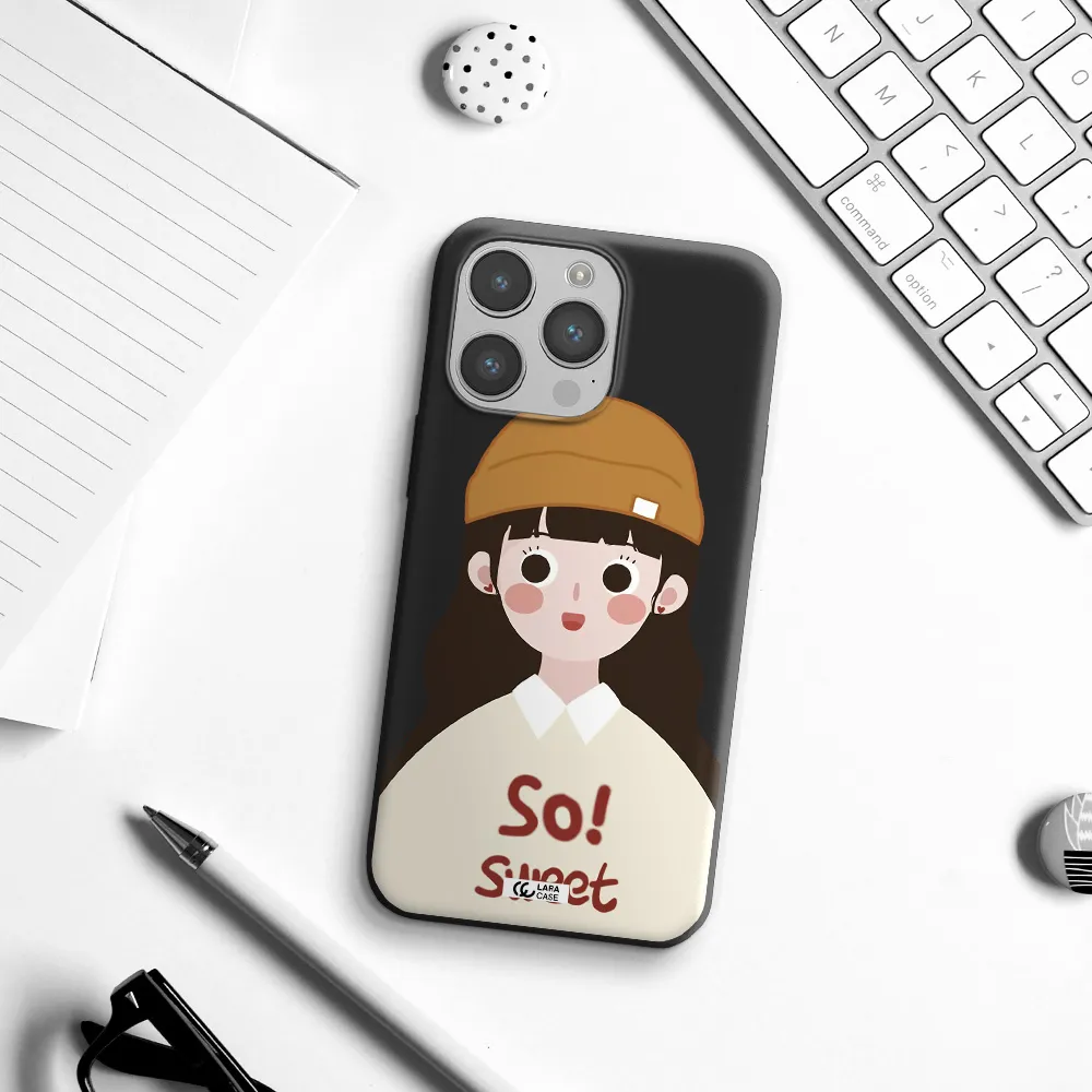a cartoon of a girl with brown hair Apple iPhone 14 pro Silicone black Case