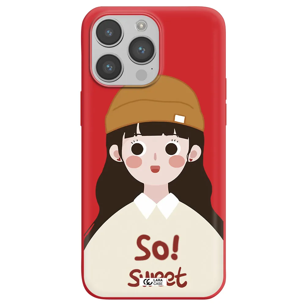 a cartoon of a girl with brown hair Apple iPhone 14 pro Silicone Imperial Red Case
