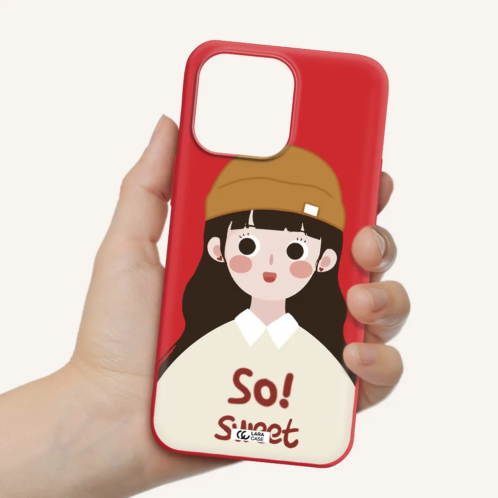 a cartoon of a girl with brown hair Apple iPhone 14 pro Silicone Imperial Red Case