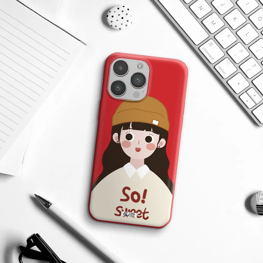 a cartoon of a girl with brown hair Apple iPhone 14 pro Silicone Imperial Red Case