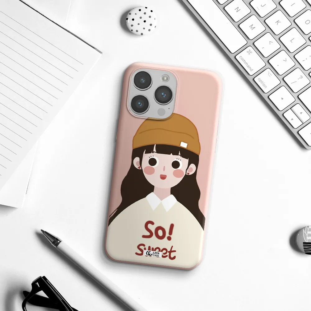 a cartoon of a girl with brown hair Apple iPhone 14 pro Silicone pastel pink Case