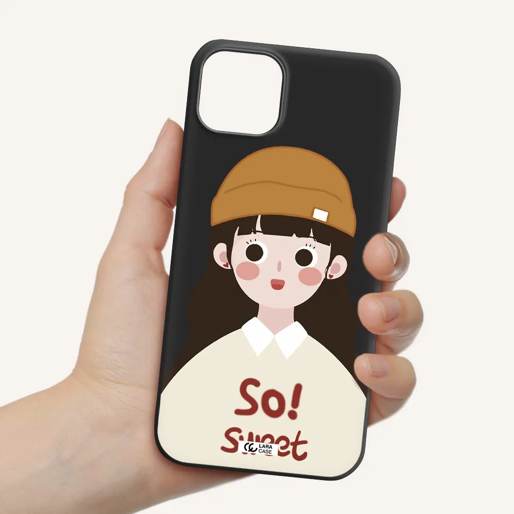 a cartoon of a girl with brown hair Apple iPhone 14 Silicone black Case
