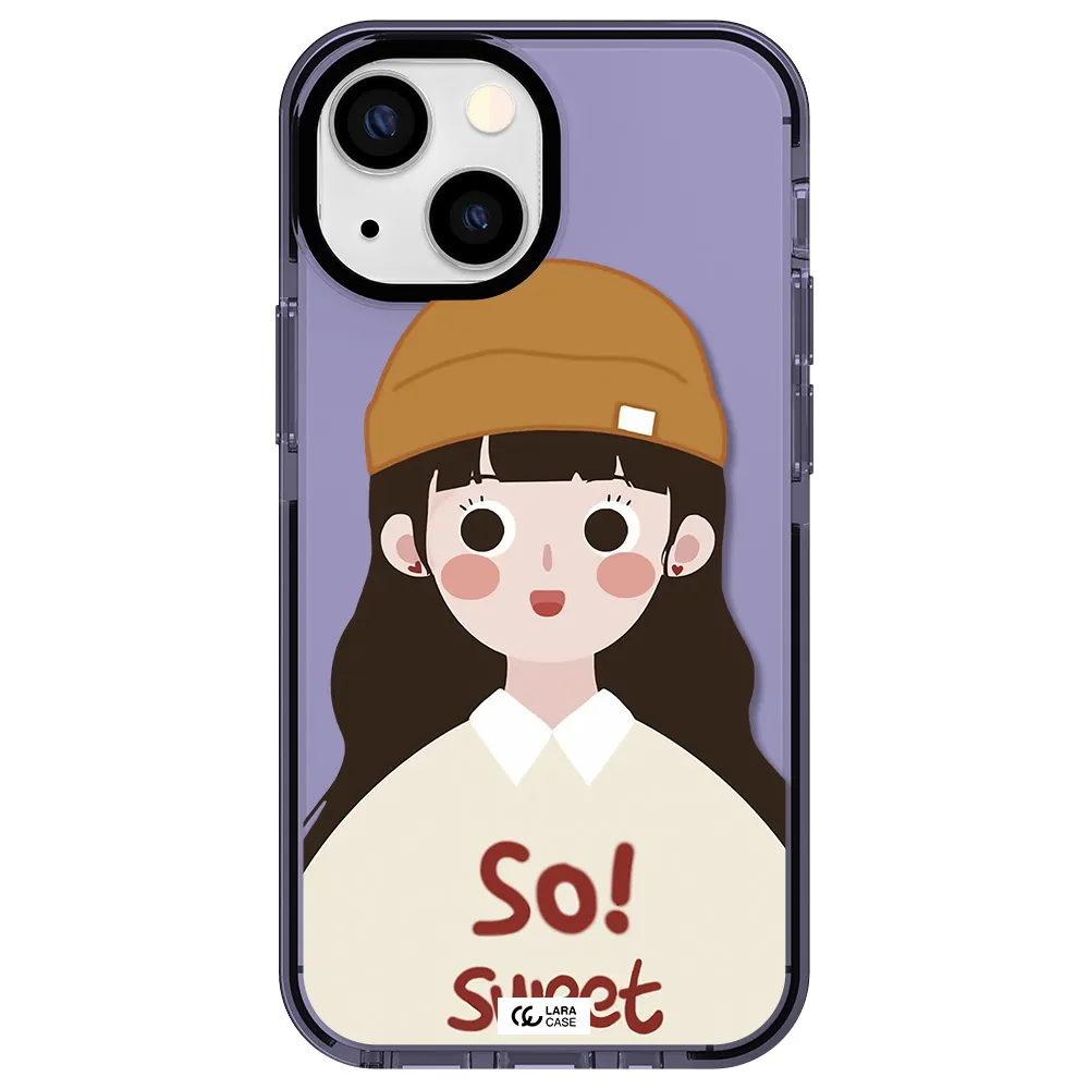 a cartoon of a girl with brown hair Apple iPhone 15 impact Lilac Case