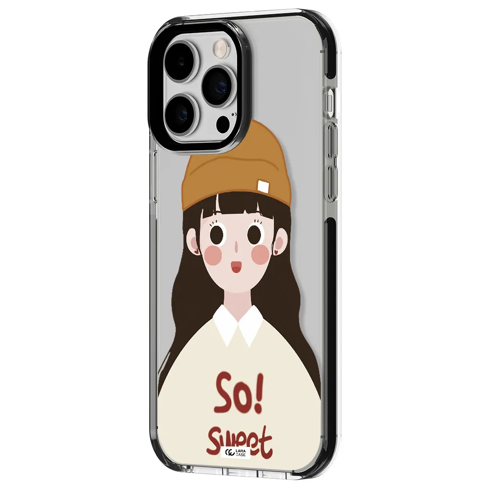 a cartoon of a girl with brown hair Apple iPhone 15 Pro impact black border Case