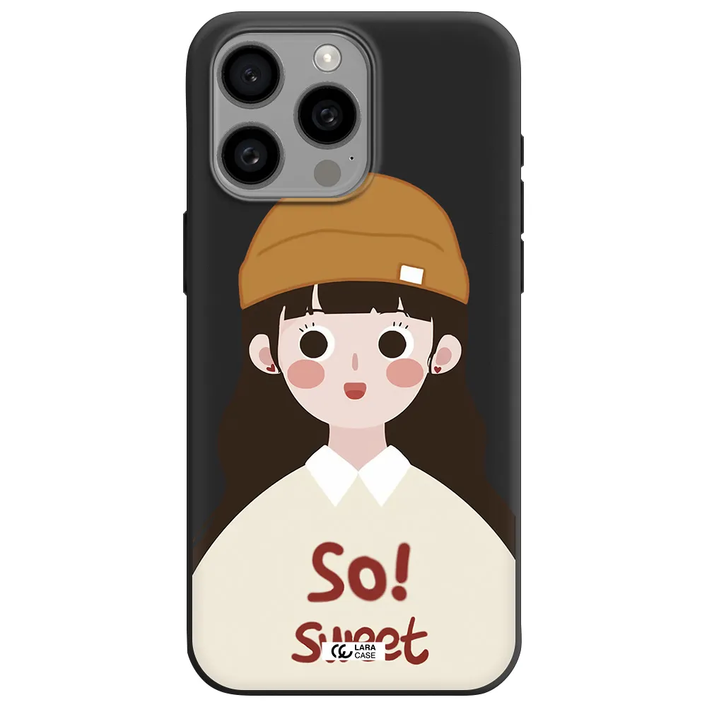 a cartoon of a girl with brown hair Apple Iphone 15 Pro max Silicone black Case