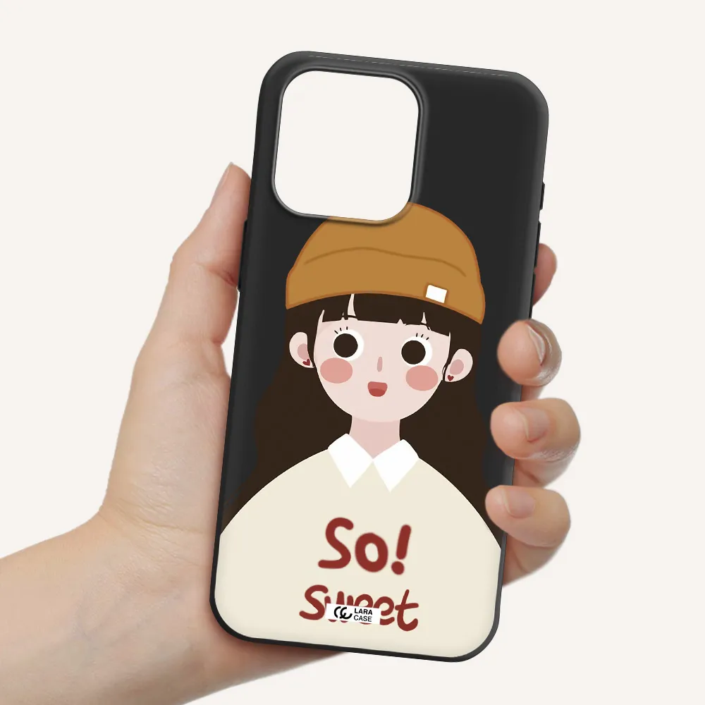 a cartoon of a girl with brown hair Apple Iphone 15 Pro max Silicone black Case