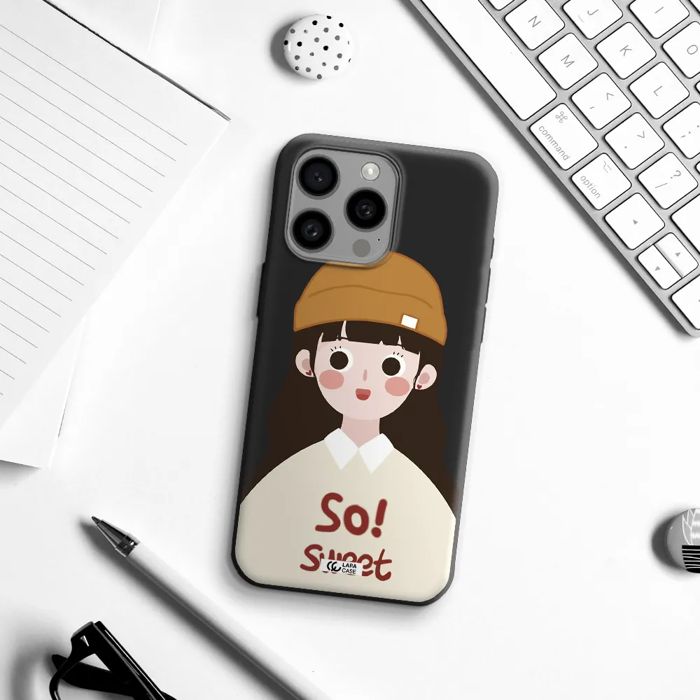 a cartoon of a girl with brown hair Apple Iphone 15 Pro max Silicone black Case