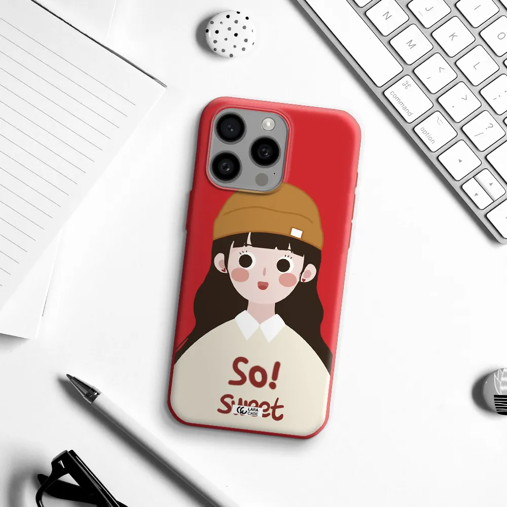 A Cartoon Of A Girl With Brown Hair Apple Iphone 15 Pro Max Silicone Imperial Red Case