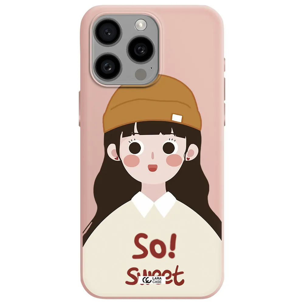 a cartoon of a girl with brown hair Apple Iphone 15 Pro max Silicone pastel pink Case