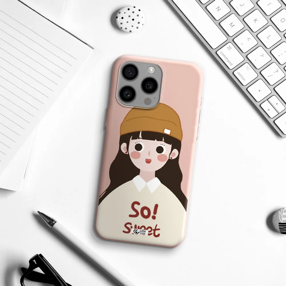 a cartoon of a girl with brown hair Apple Iphone 15 Pro max Silicone pastel pink Case