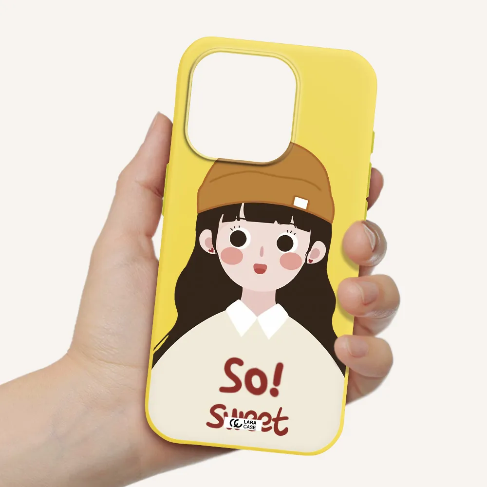 A Cartoon Of A Girl With Brown Hair Apple Iphone 15 Pro Silicone Canary Yellow Case
